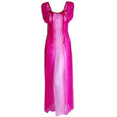 1977 Yves Saint Laurent Fushcia-Pink Ombre Silk Ruched Grecian Goddess Gown