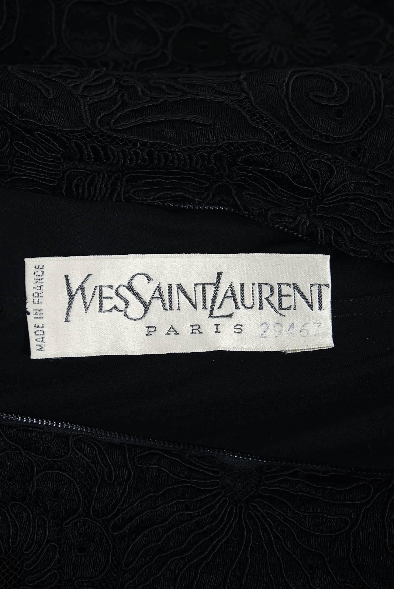 1965 Yves Saint Laurent Haute-Couture Black Lace & Velvet Tuxedo-Bow Dress   3