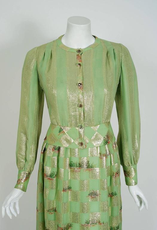 1970's Valentino Couture Metallic Gold Green Silk Novelty Frog-Print ...