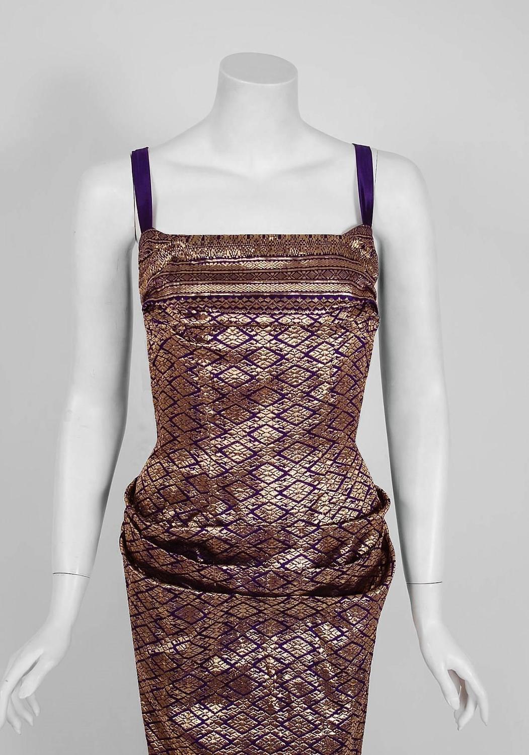 c.1963 Maggy Rouff Haute Couture Pale Metallic Blue Net & Ribbon Dress