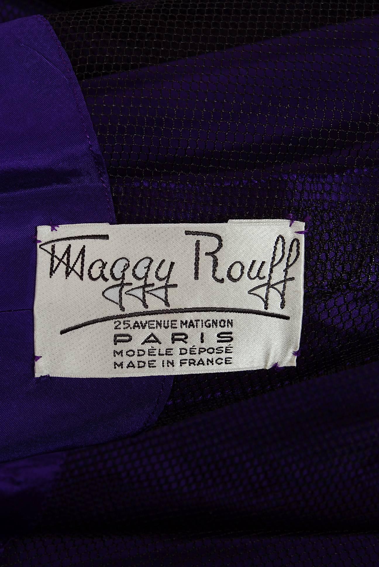 1955 Maggy Rouff Haute-Couture Metallic Gold & Purple Silk Satin Trained Gown 1