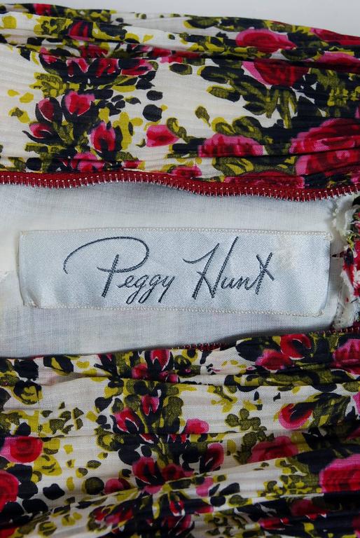1950's Peggy Hunt Magenta Roses Floral Pleated Cotton Off-Shoulder ...
