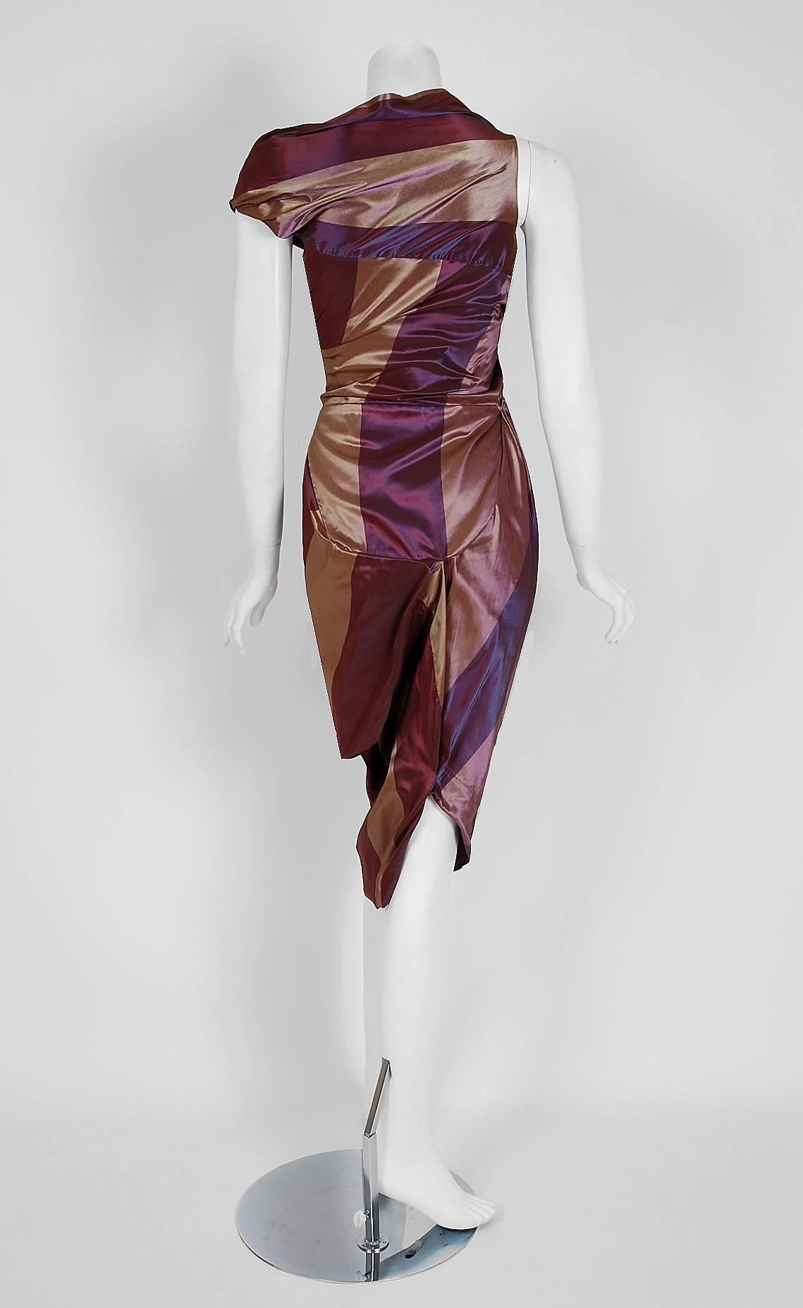 1990's Vivienne Westwood Striped Silk Asymmetric Corset Sculpted Cocktail Dress 1