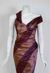 1990's Vivienne Westwood Striped Silk Asymmetric Corset Sculpted Cocktail Dress