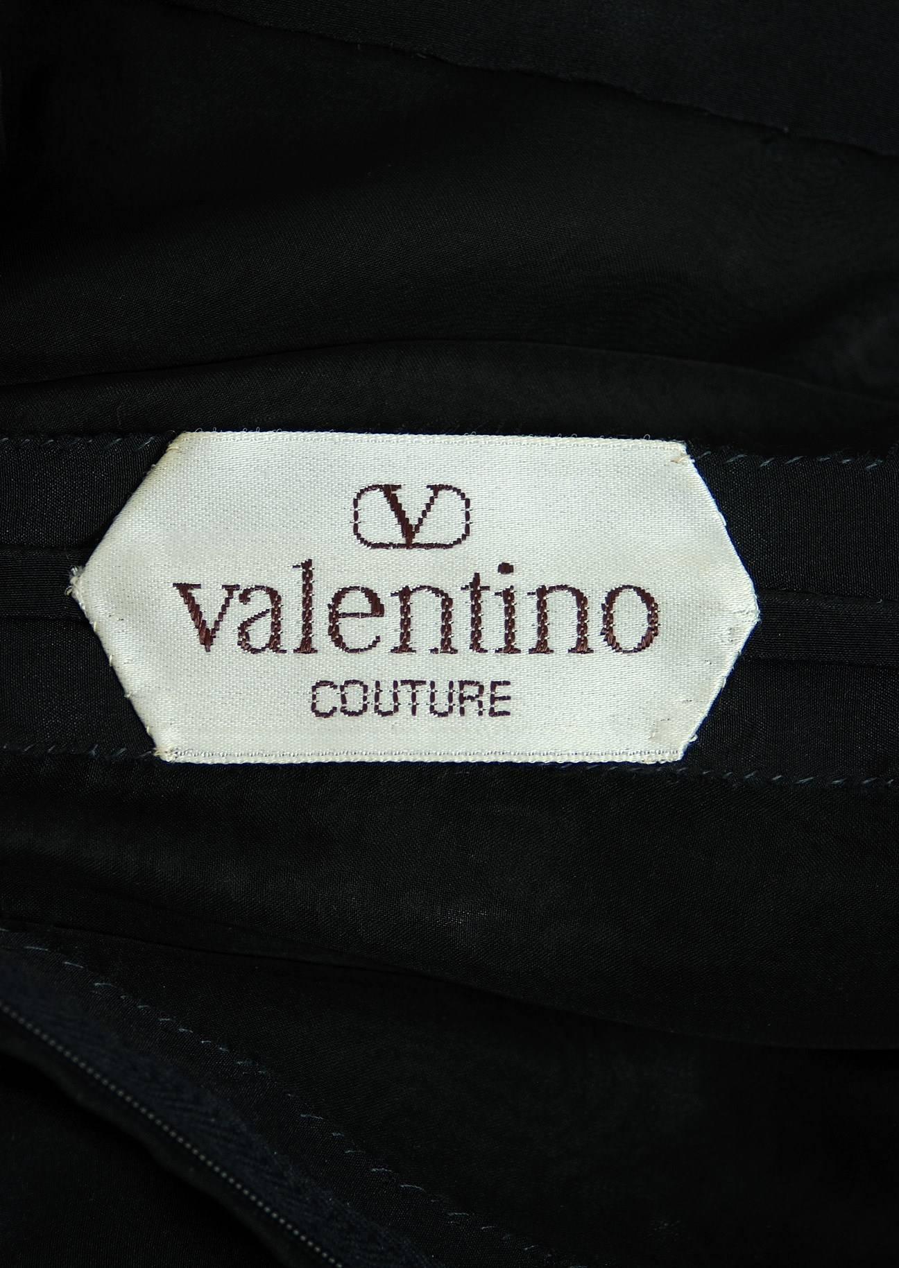 1990's Valentino Couture Black Embroidered Chiffon & Magenta Silk Peasant Dress 2