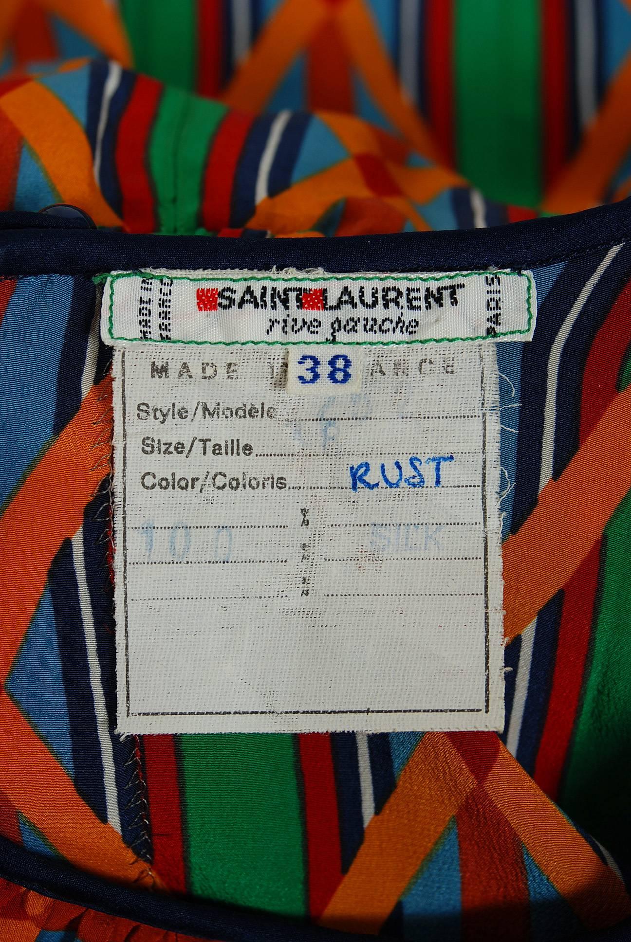 Black Vintage 1970s Yves Saint Laurent YSL Navajo Print Silk Pleated Peasant Dress