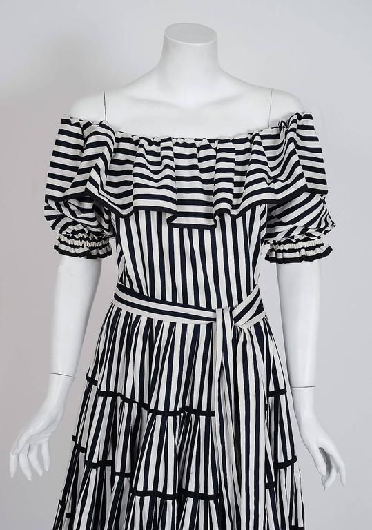 black and white striped off the shoulder dress