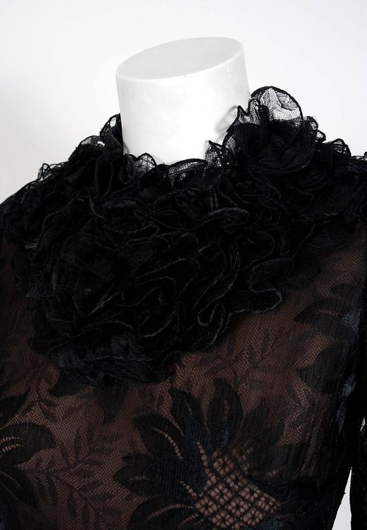 1975 Valentino Couture Black Silk-Chiffon and Sheer Illusion-Lace ...