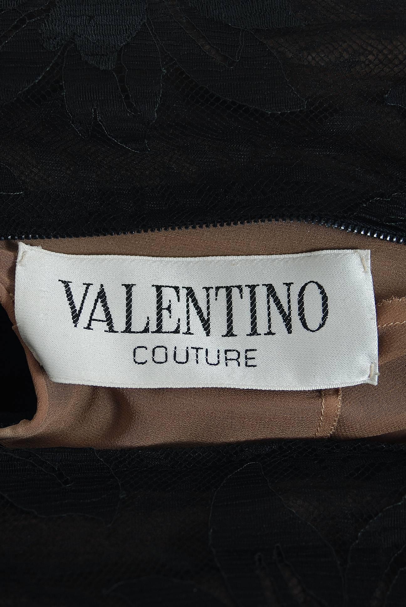 1975 Valentino Couture Black Silk-Chiffon & Sheer Illusion-Lace Ruffle Gown 2
