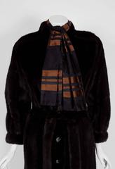 1970's Pierre Balmain Couture Brown Mink Fur Billow-Sleeve Belted Coat & Scarf