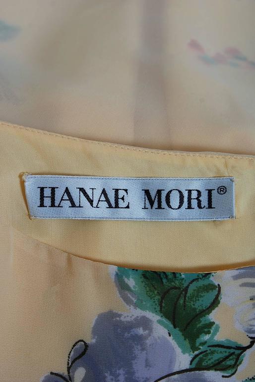 1970's Hanae Mori Watercolor Yellow Floral Silk-Chiffon Asymmetric ...