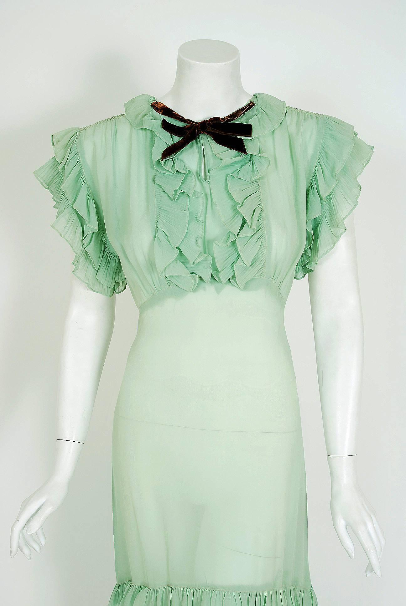 Breathtaking 1930's custom-made garden gown fashioned in a 