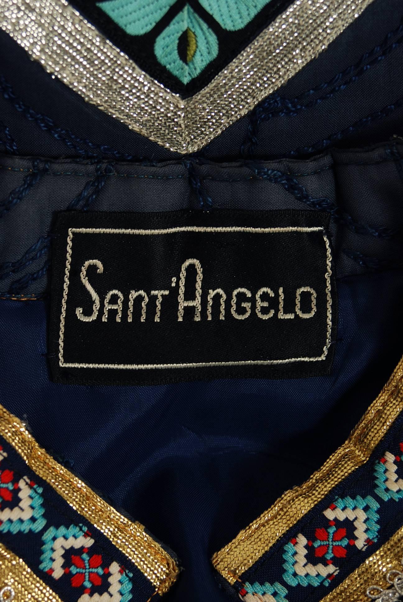 1970 Sant' Angelo Metallic Embroidered Applique Cotton Bohemian Jacket Coat  2