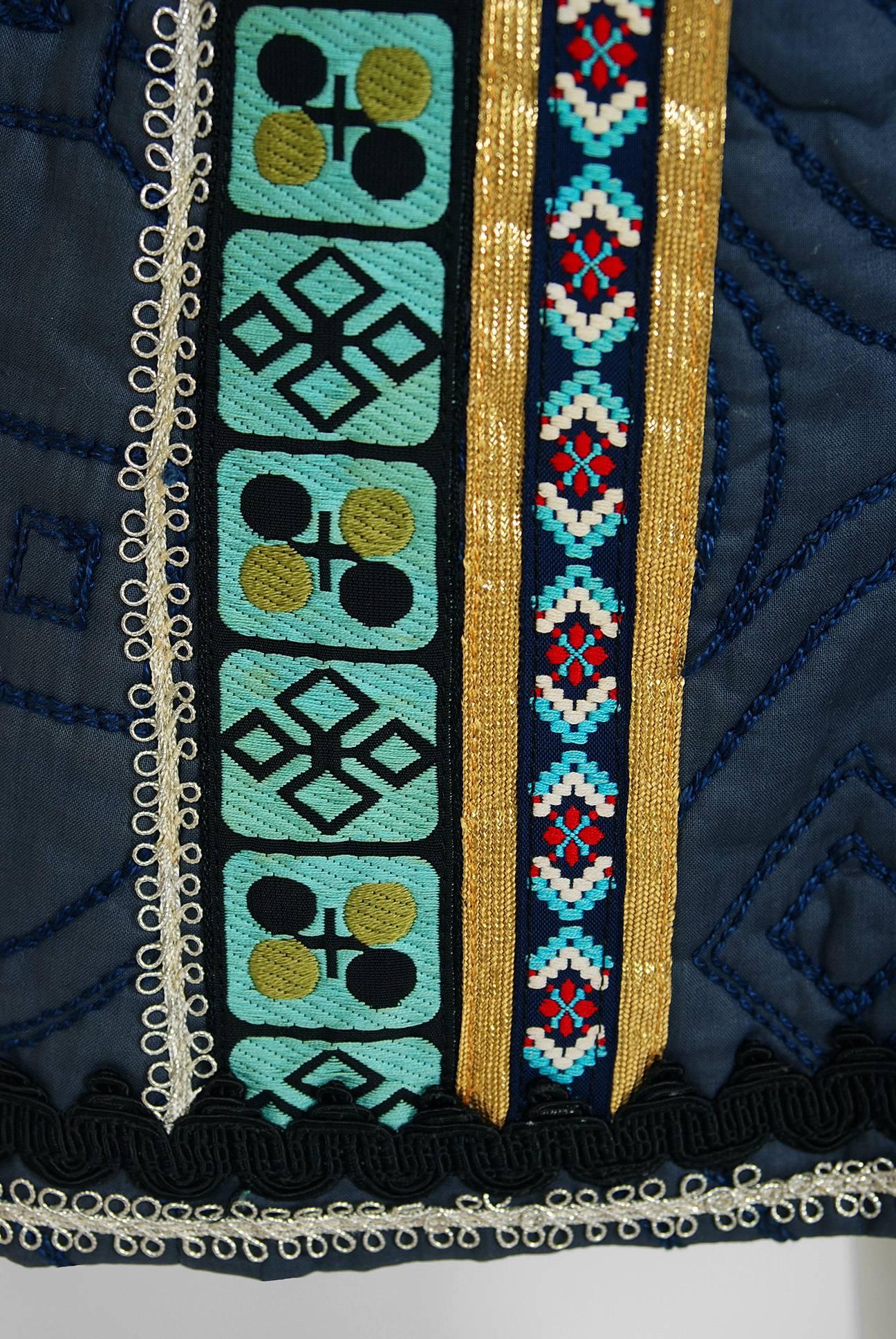 Women's 1970 Sant' Angelo Metallic Embroidered Applique Cotton Bohemian Jacket Coat 