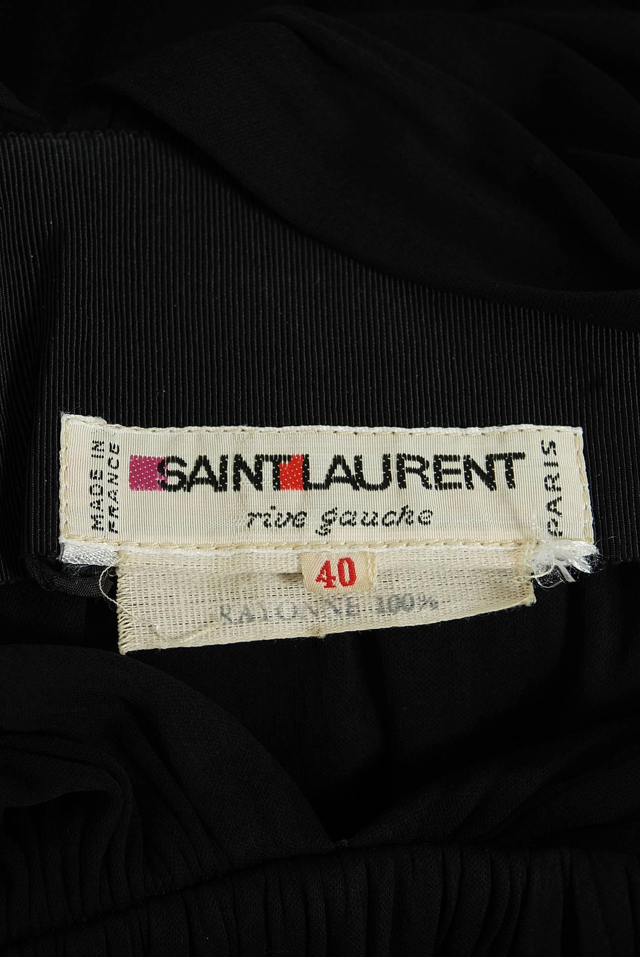 1977 Yves Saint Laurent Black Jersey Gold-Links Plunge Grecian Goddess Gown 3