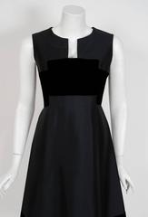 Vintage 1966 Pierre Balmain Haute-Couture Black Silk & Velvet Mod Cocktail Dress