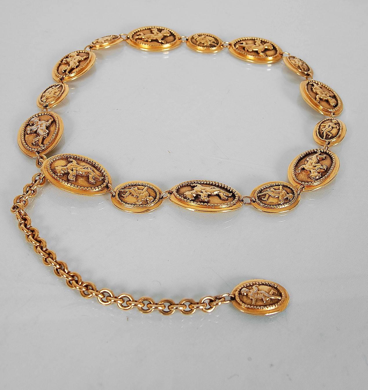 Brown 1984 Chanel Rare Cherub Angels Novelty Medallions Gold-Tone Chain Link Belt