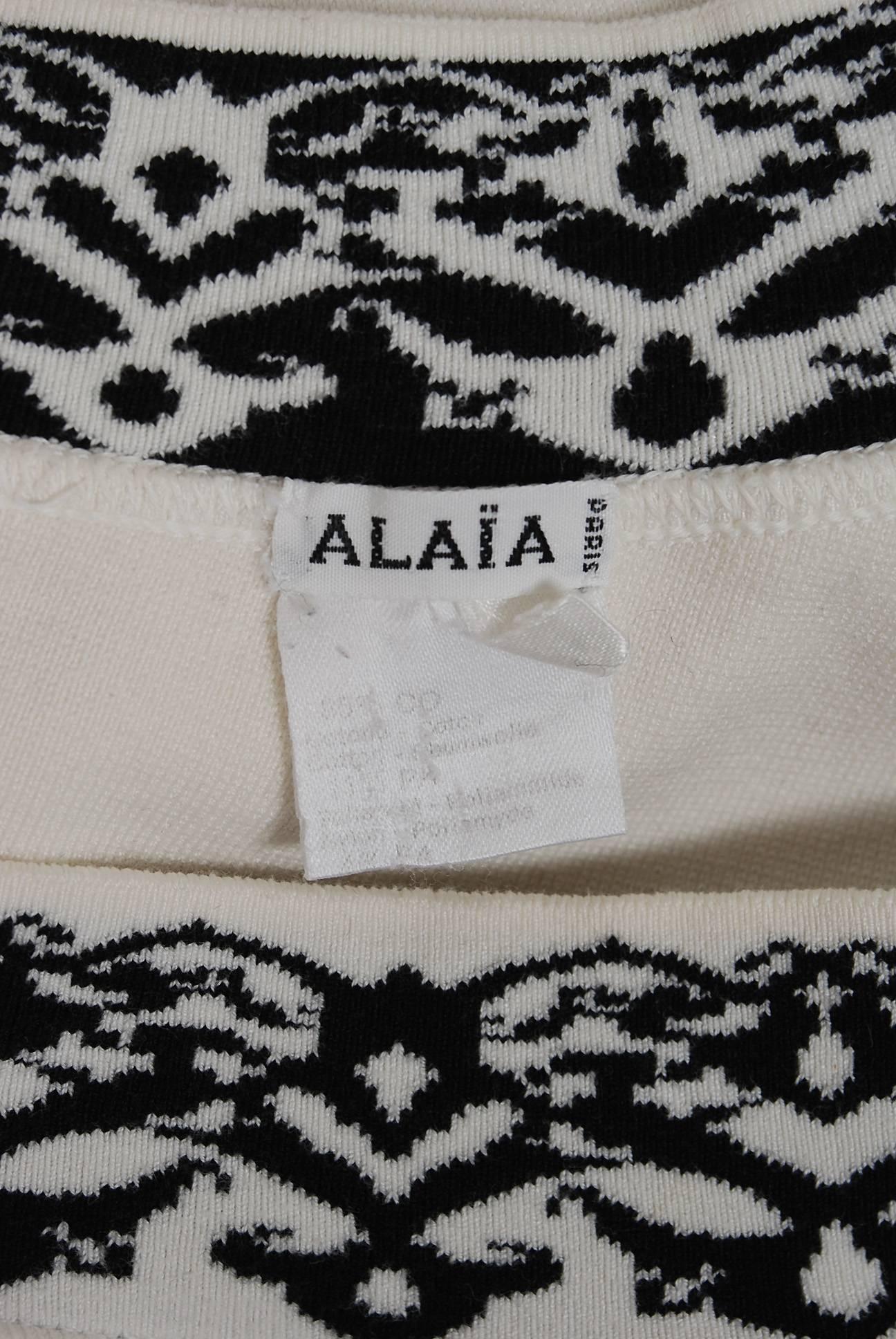 1992 Azzedine Alaia Documented Black & White Knit Off-Shoulder Bodycon Dress 1