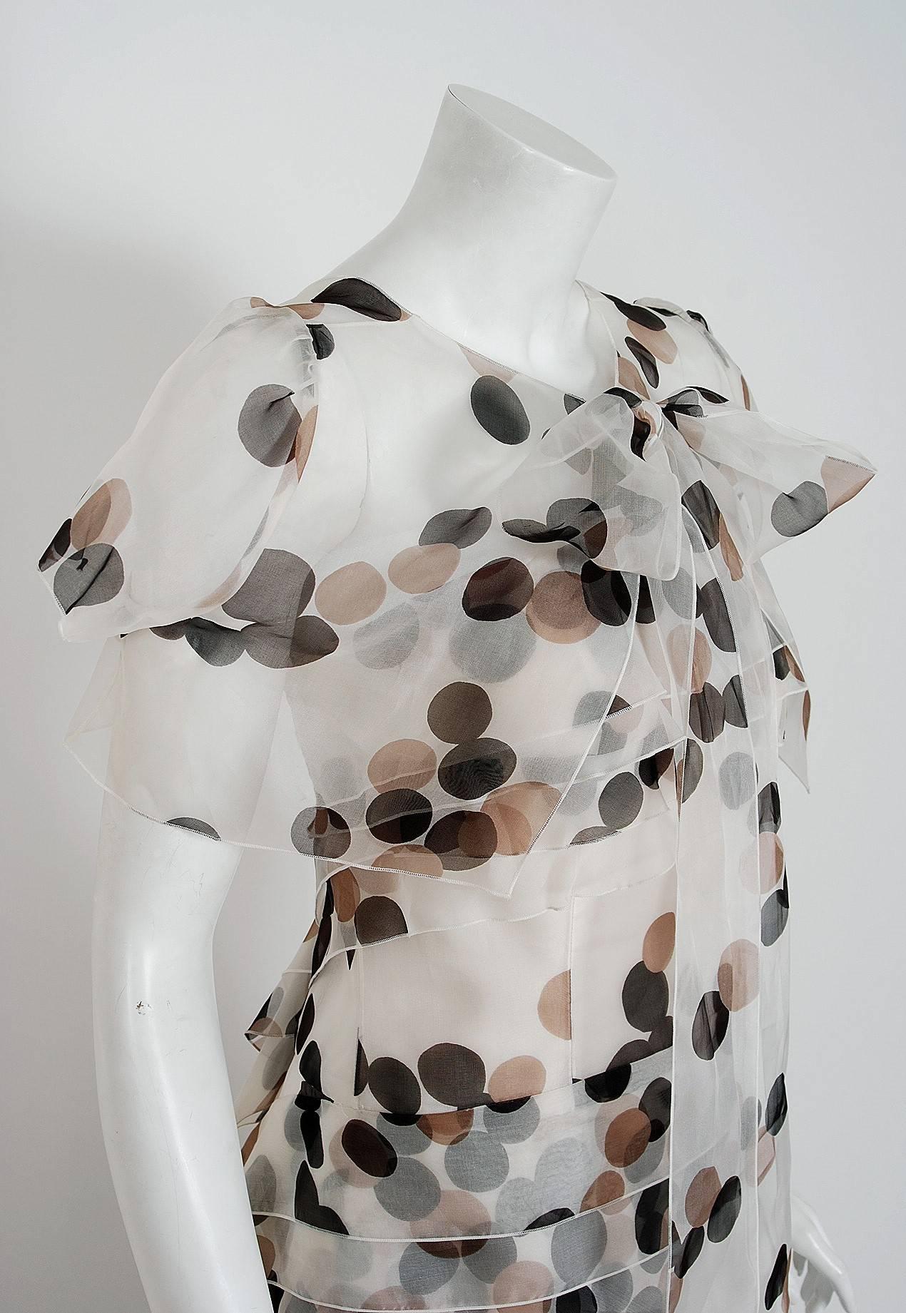 Gray 2005 Carolina Herrera Polka-Dot Tiered Silk Strapless Trained Gown & Capelet