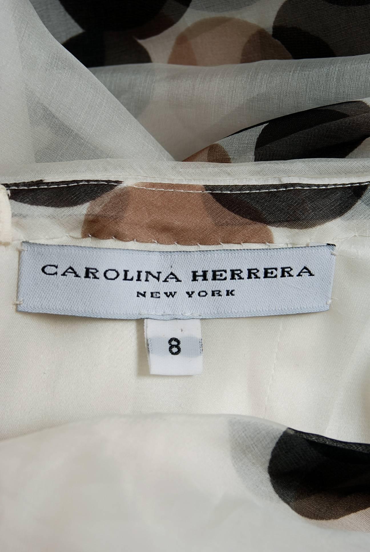 2005 Carolina Herrera Polka-Dot Tiered Silk Strapless Trained Gown & Capelet 2