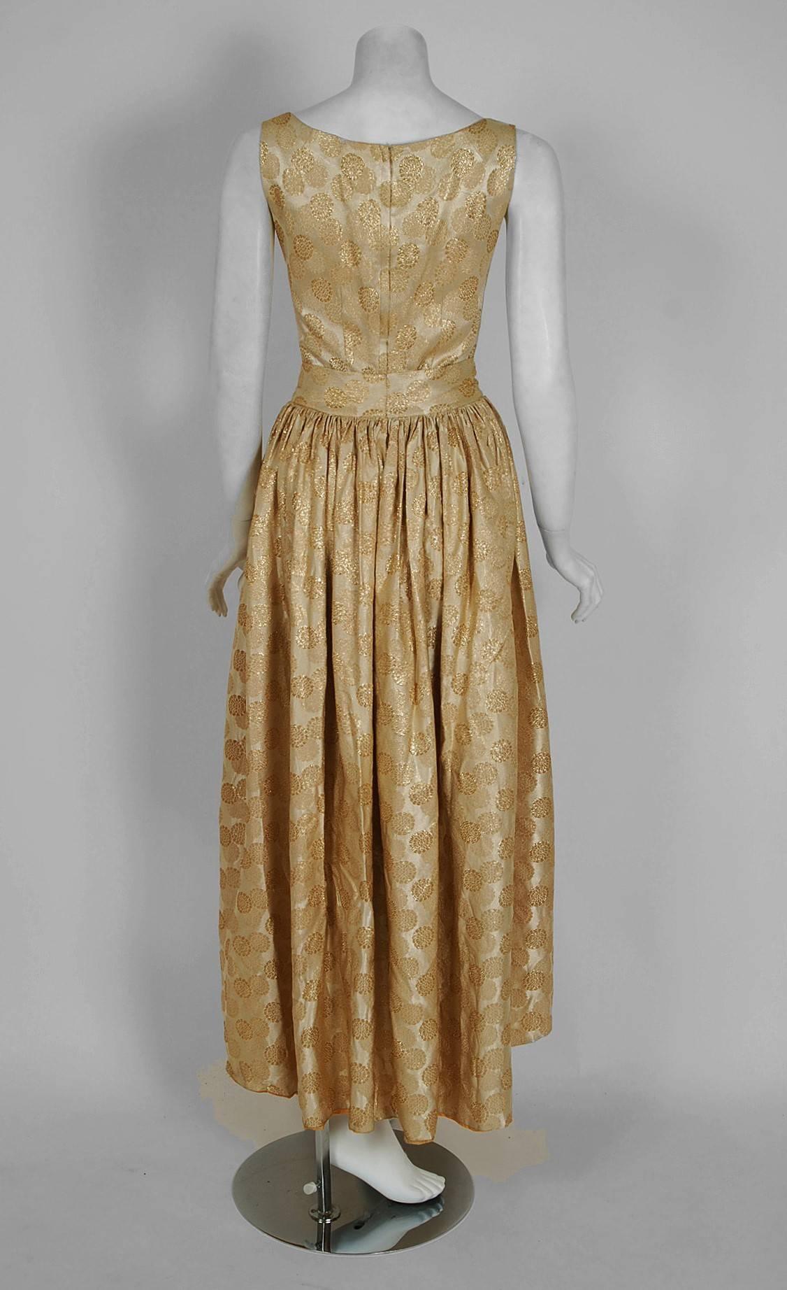 Women's 1950's Bullocks Wilshire Metallic-Gold Lame Silk Hourglass Jumpsuit & Skirt