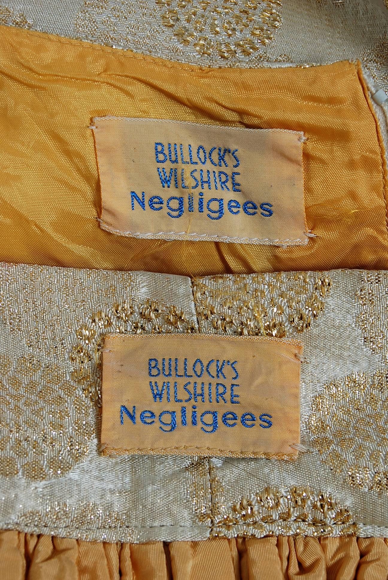 1950's Bullocks Wilshire Metallic-Gold Lame Silk Hourglass Jumpsuit & Skirt 1