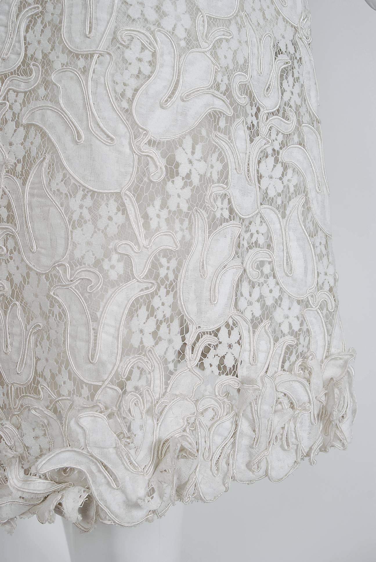 Vintage 1971 Chanel Alta Costura Documentado Blanco Floral Encaje Seda Vestido Conjunto 3