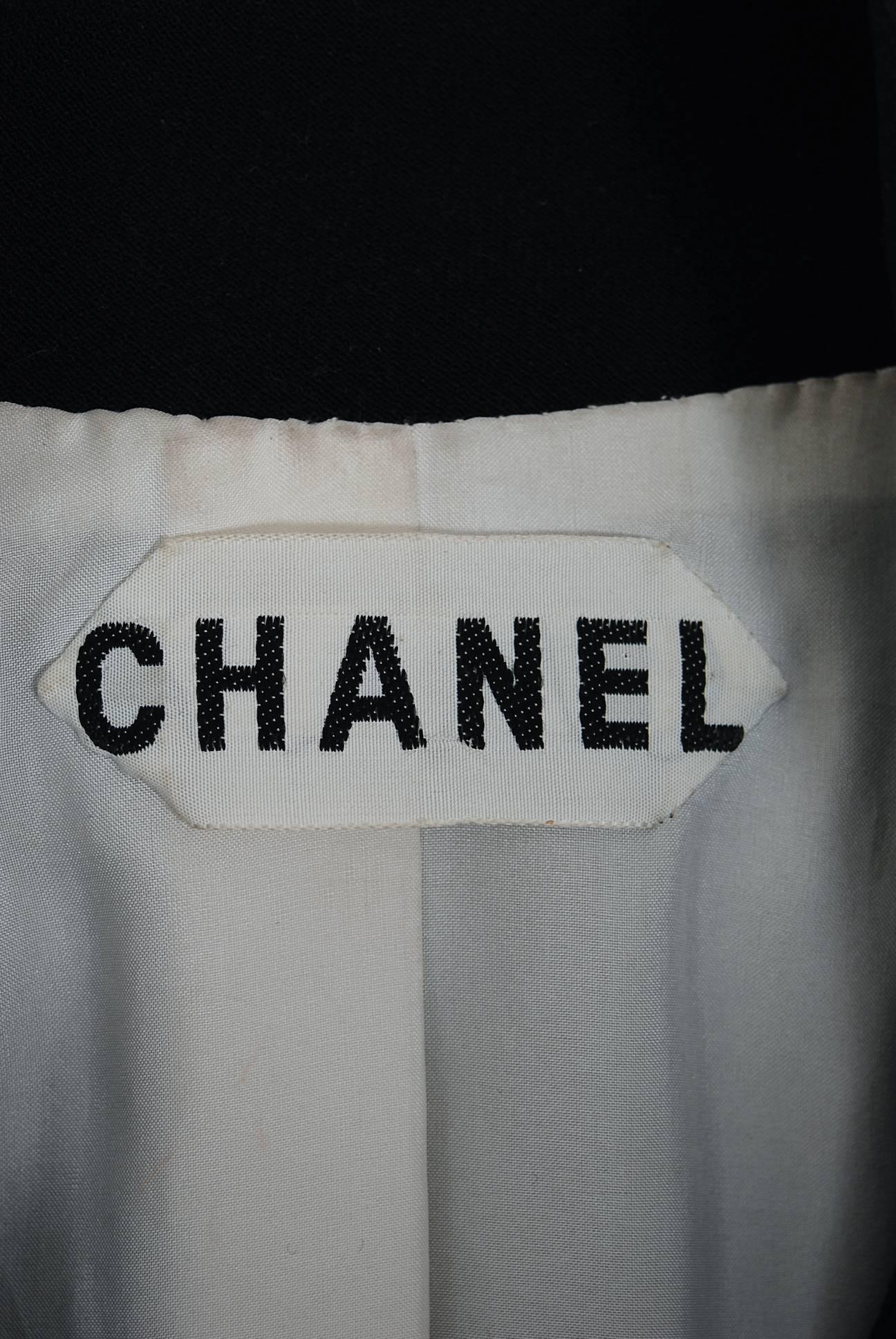 1968 Chanel Haute-Couture Black Silk-Faille Larger Size Skirt & Jacket Suit 3