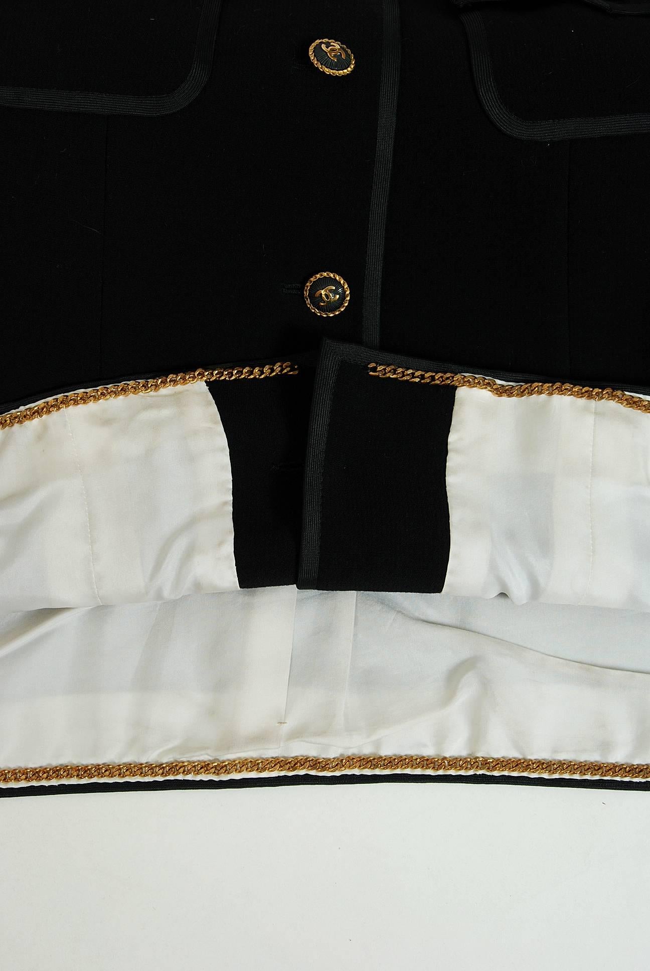 1968 Chanel Haute-Couture Black Silk-Faille Larger Size Skirt & Jacket Suit 2
