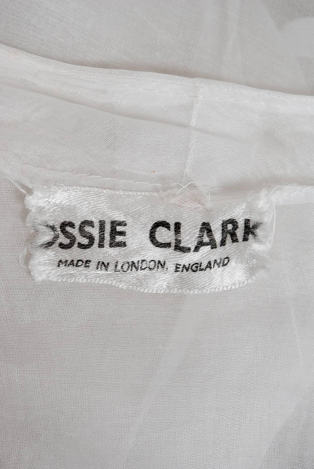 1968 Ossie Clark Documented White Organdy Flounced Ruffle Wrap Dress Blouse  In Excellent Condition In Beverly Hills, CA