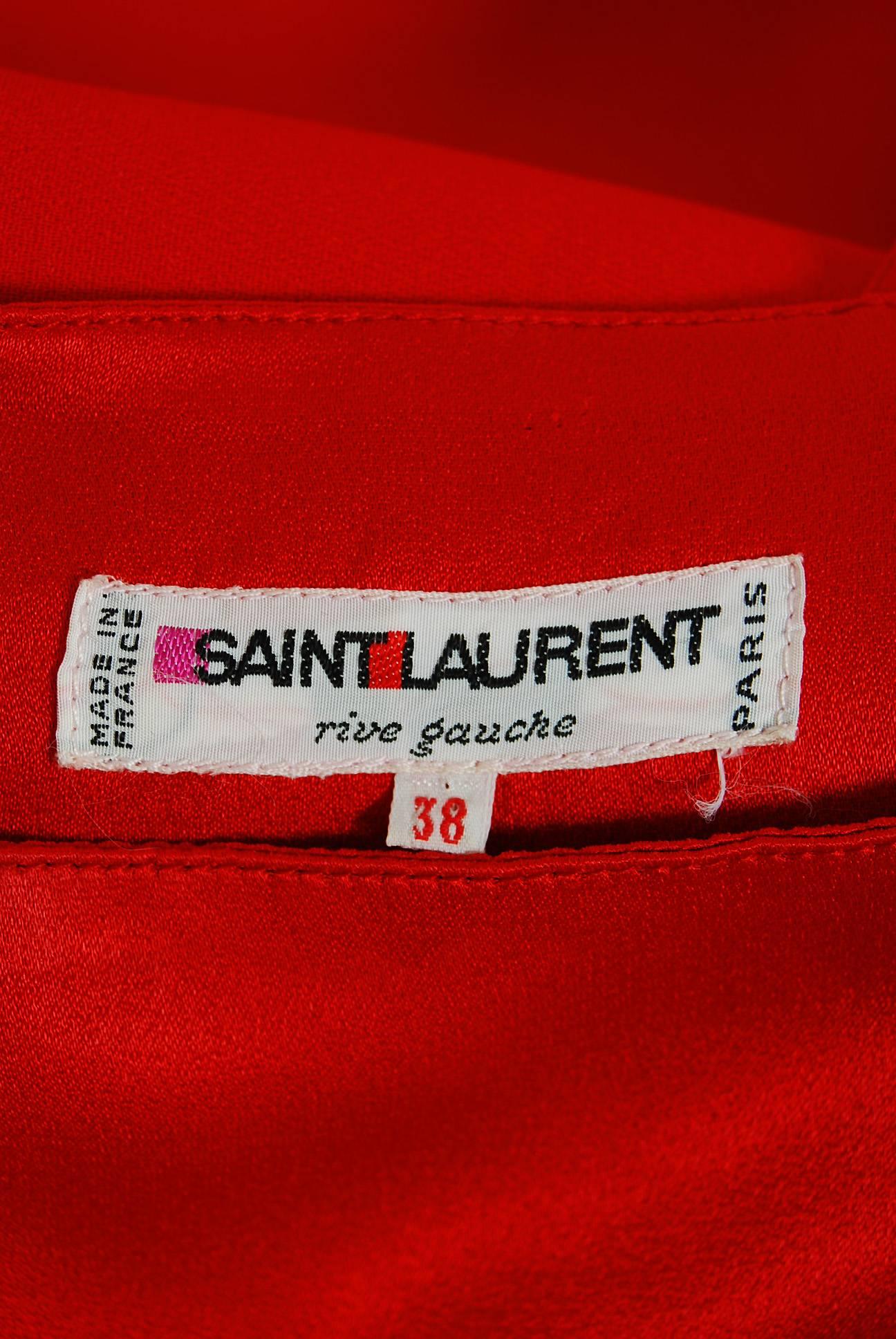 1970's Yves Saint Laurent Ruby-Red Pleated Crepe and Satin Billow ...