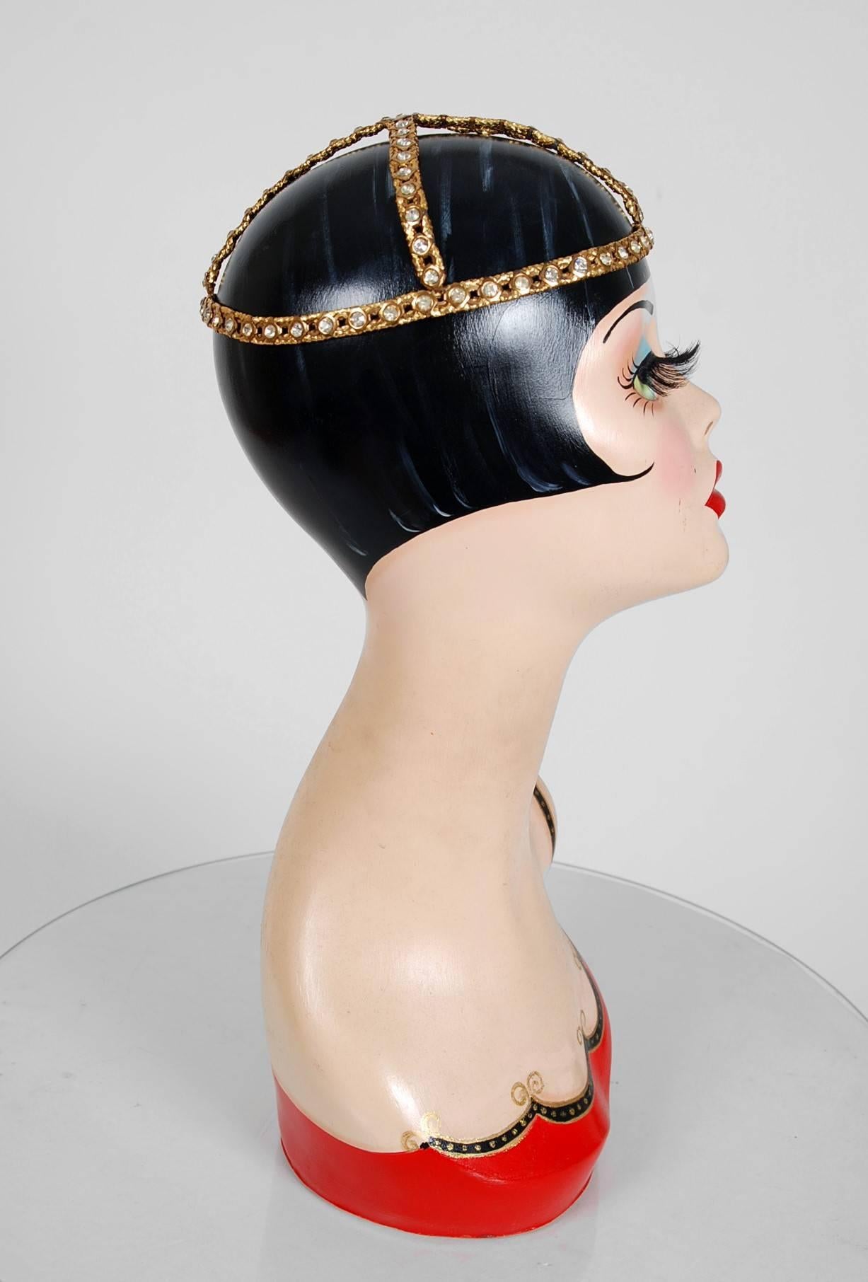 Women's 1920's Rhinestone & Metallic-Gold Brass Flapper Art-Deco Juliet Cap Headpiece