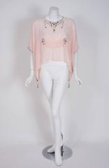 1920's Liberty Couture Baby-Pink Silk Embroidered Floral Art-Deco Caftan Blouse
