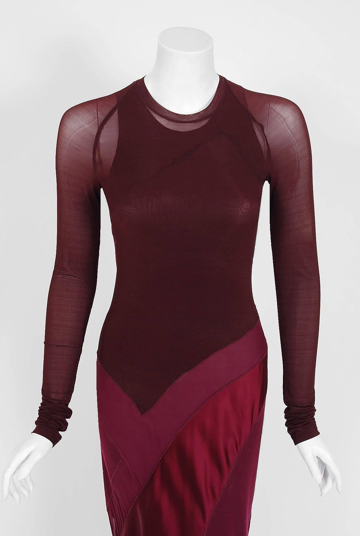Donna Karan is a one-woman powerhouse who has made uptown dressing her signature. Her aim when she started out in 1985 was to dress women in comfort, liberating them from the confines of Eighties power suits. This vibrant maroon dress is a wonderful