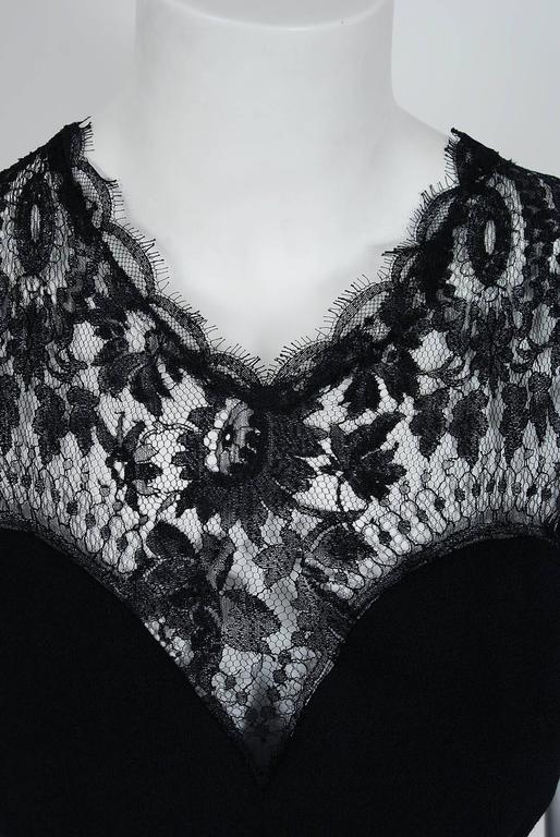 1950's Pauline Trigere Black Illusion Lace and Wool Crepe Cocktail ...