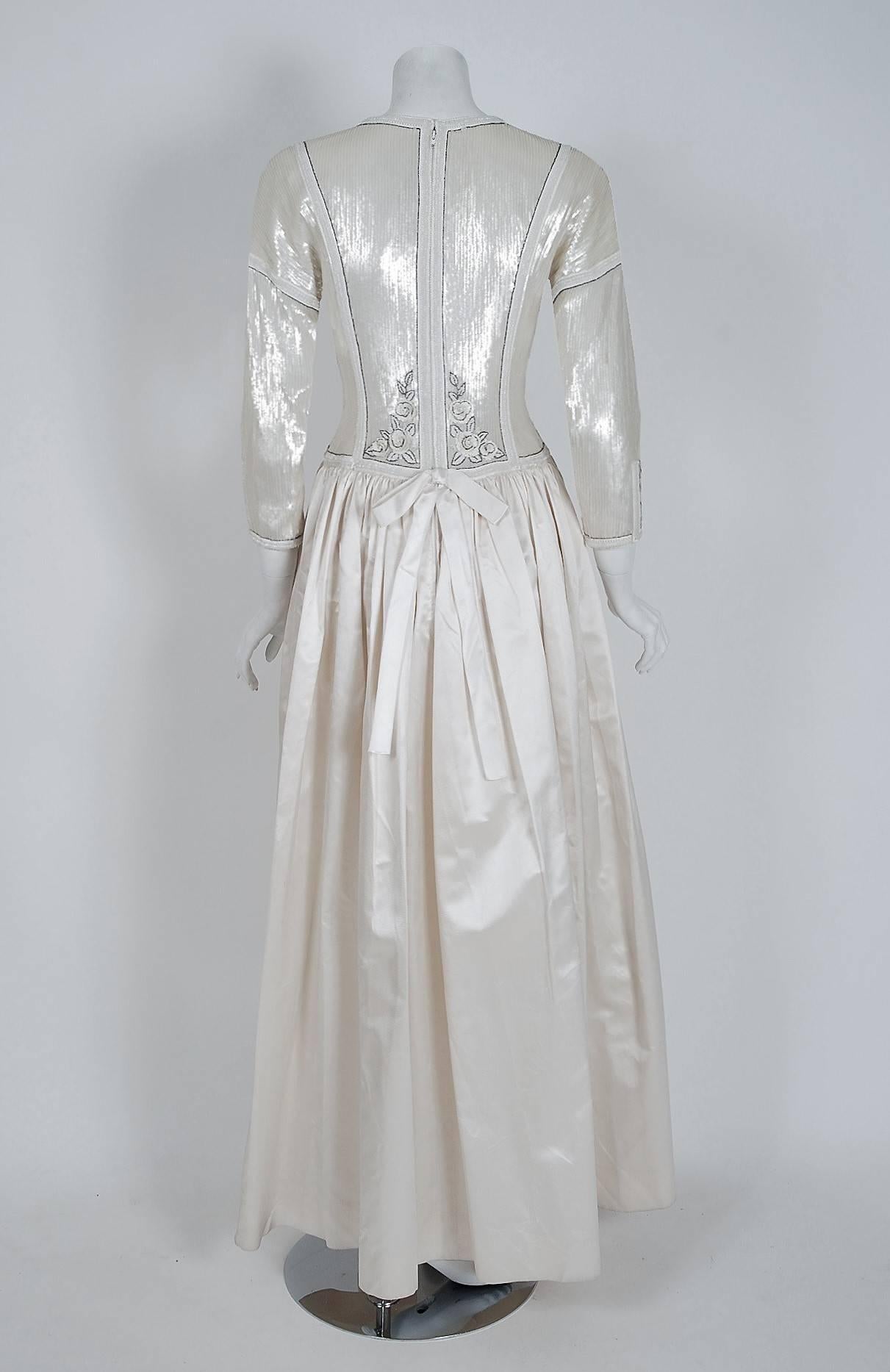Gray Vintage 1985 Karl Lagerfeld for Chanel Haute-Couture Lesage Beaded Silk Gown