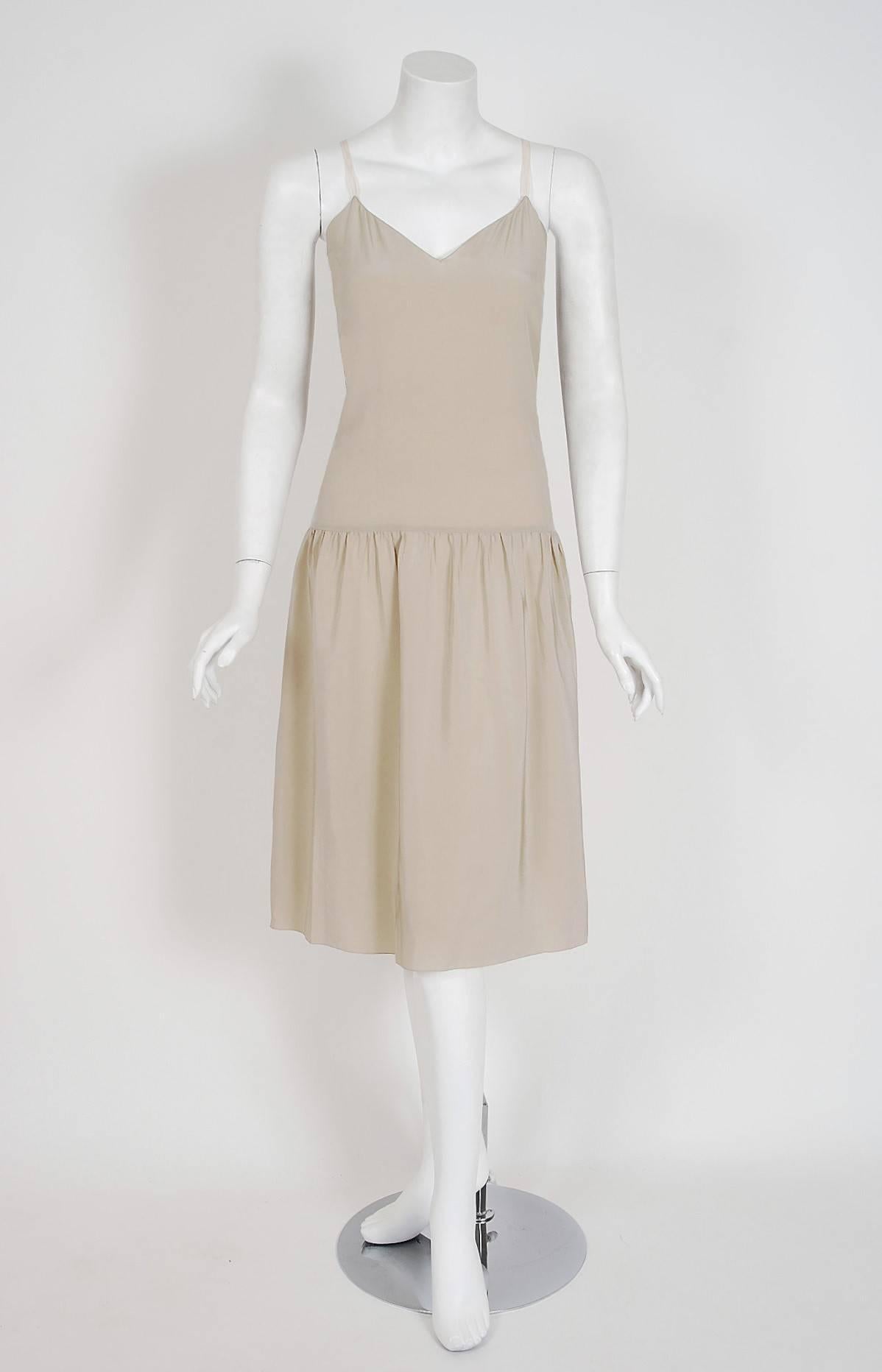 1970's Karl Lagerfeld for Chloe Grey Silk & Charmeuse Bohemian Peasant Dress  In Excellent Condition In Beverly Hills, CA