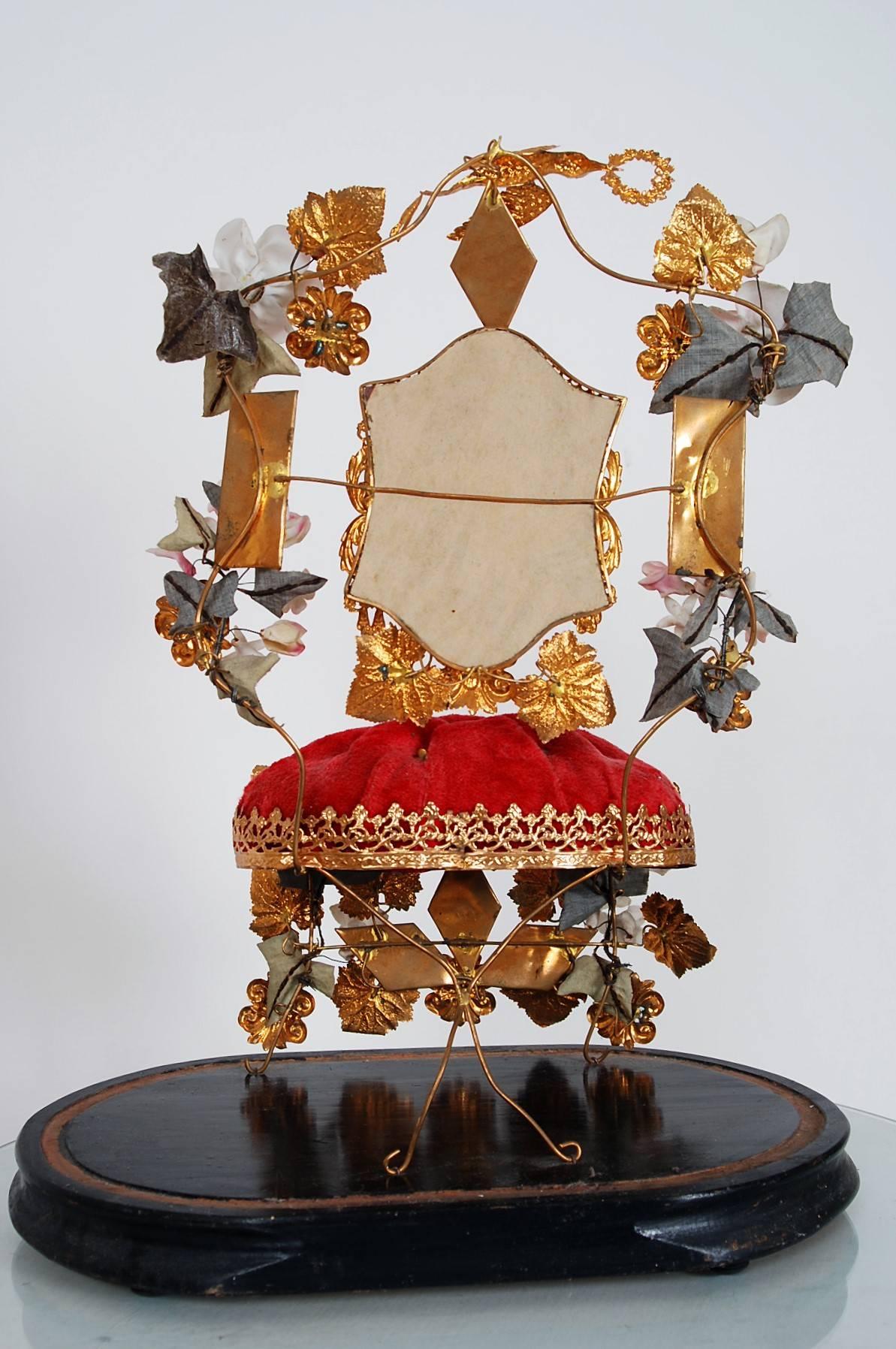 1880's Victorian Antique French Globe Mariee Brass Bridal Tiara Crown Display 1