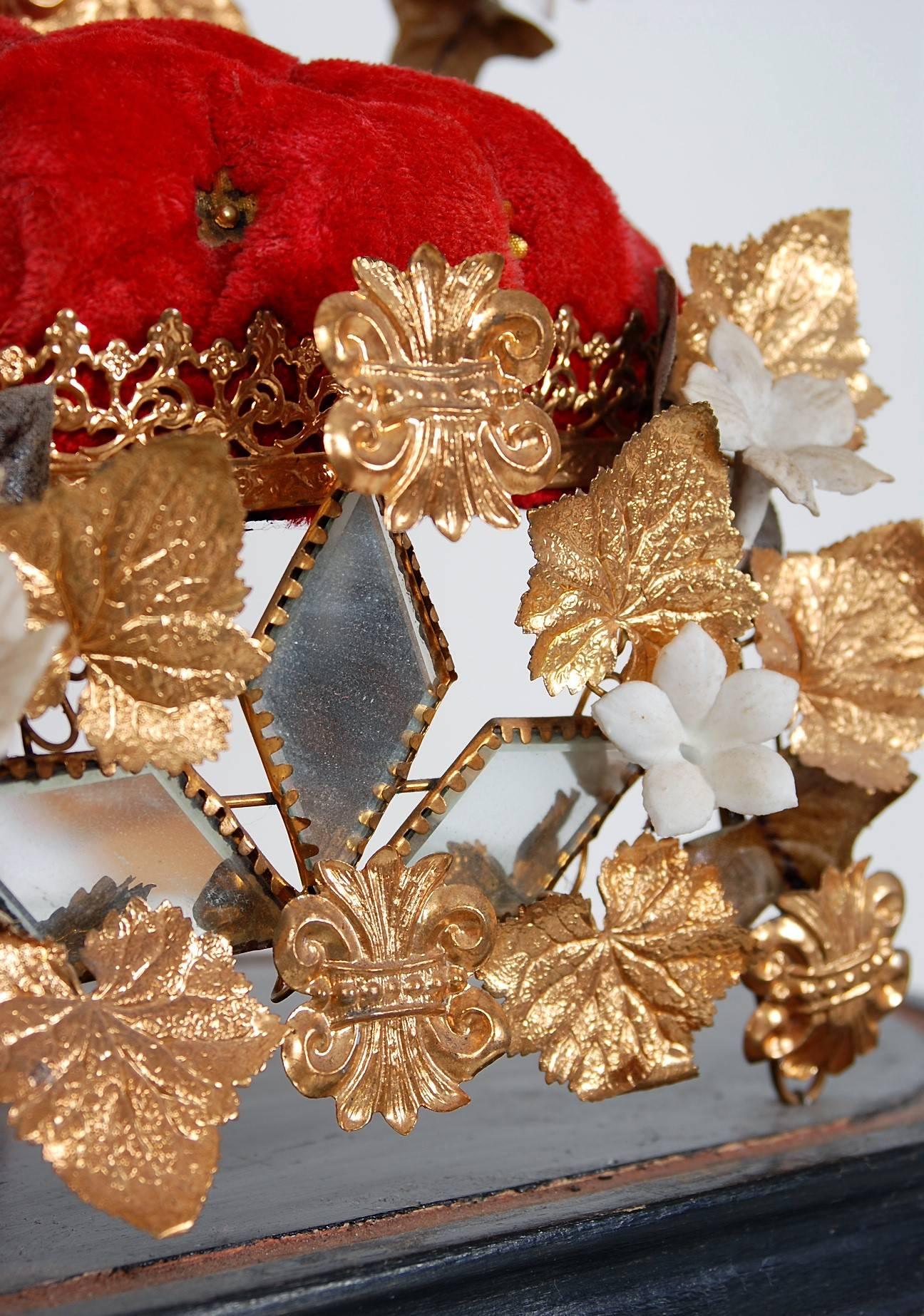 Brown 1880's Victorian Antique French Globe Mariee Brass Bridal Tiara Crown Display