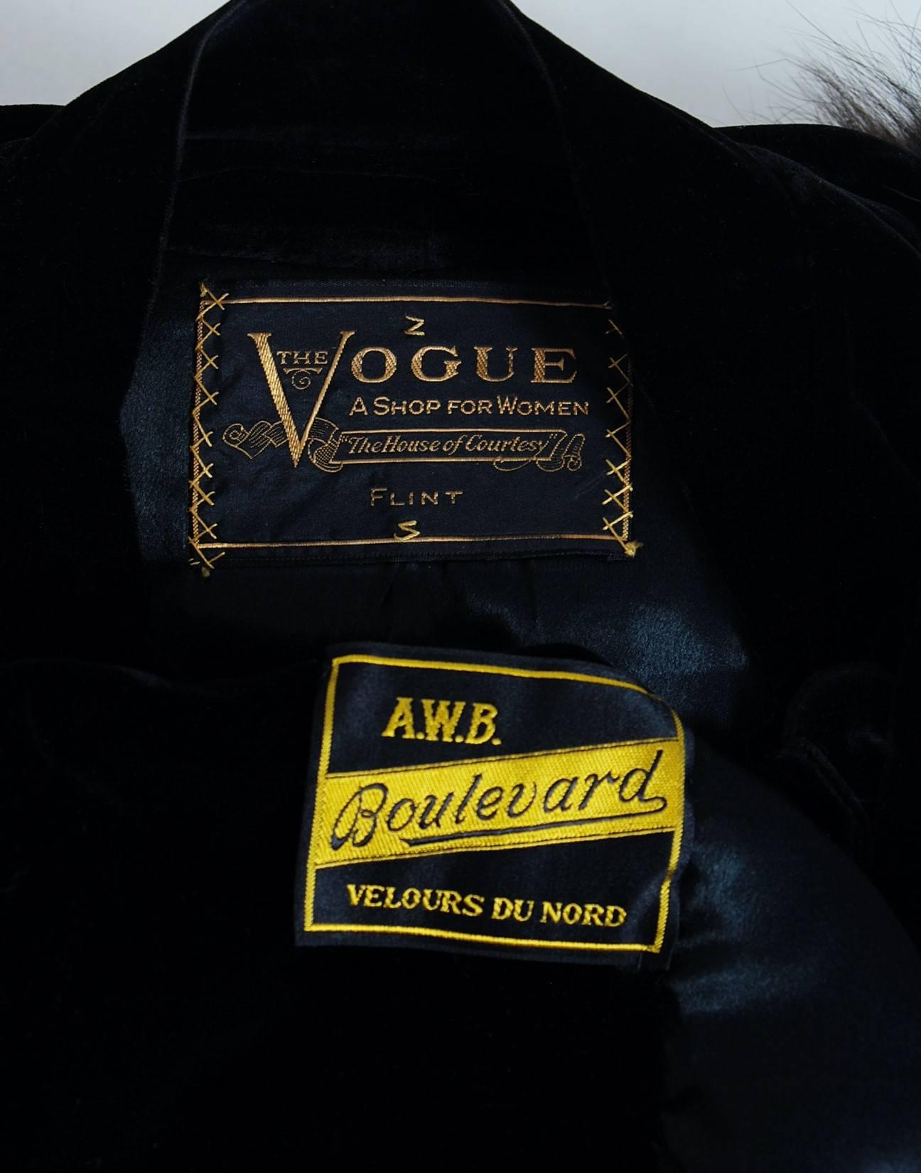 1940's Luxurious Black Velvet & Fox-Fur Hourglass Belted Skirt Suit Ensemble 1