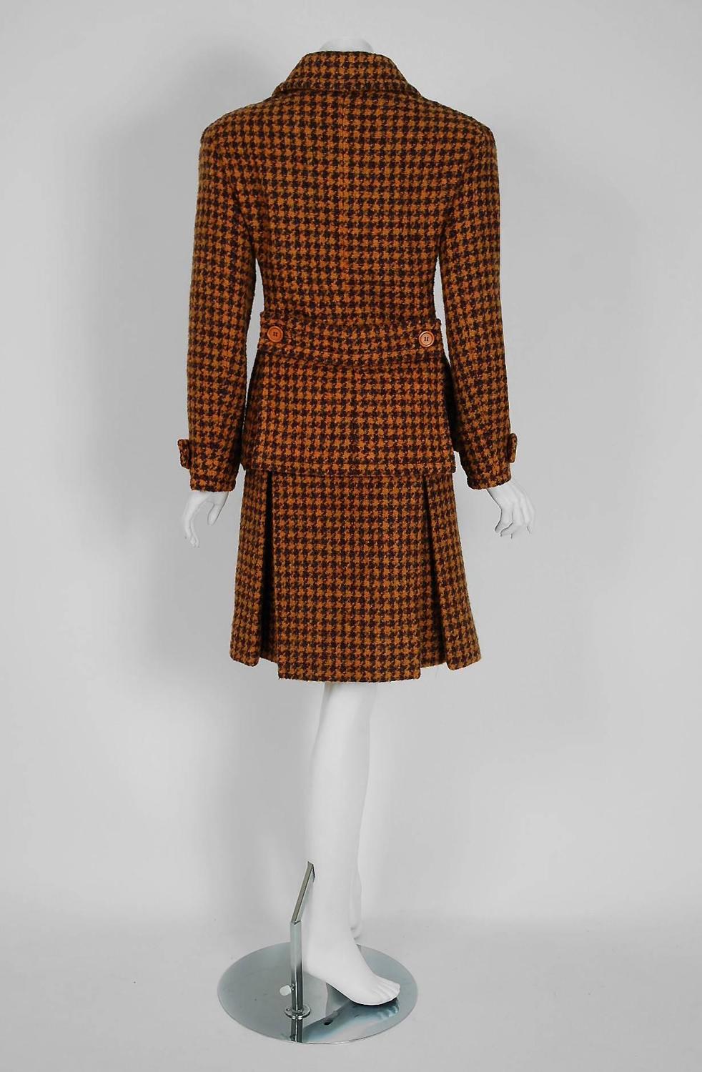 1968 Christian Dior Haute-Couture Plaid Wool Double-Breasted Mod Skirt
