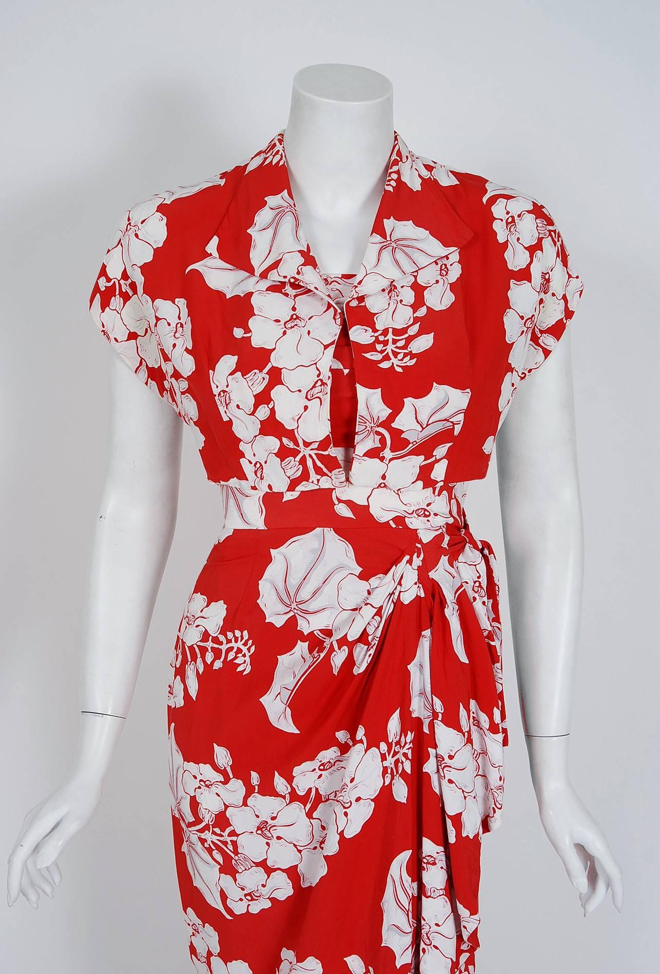 red and white hawaiian dress