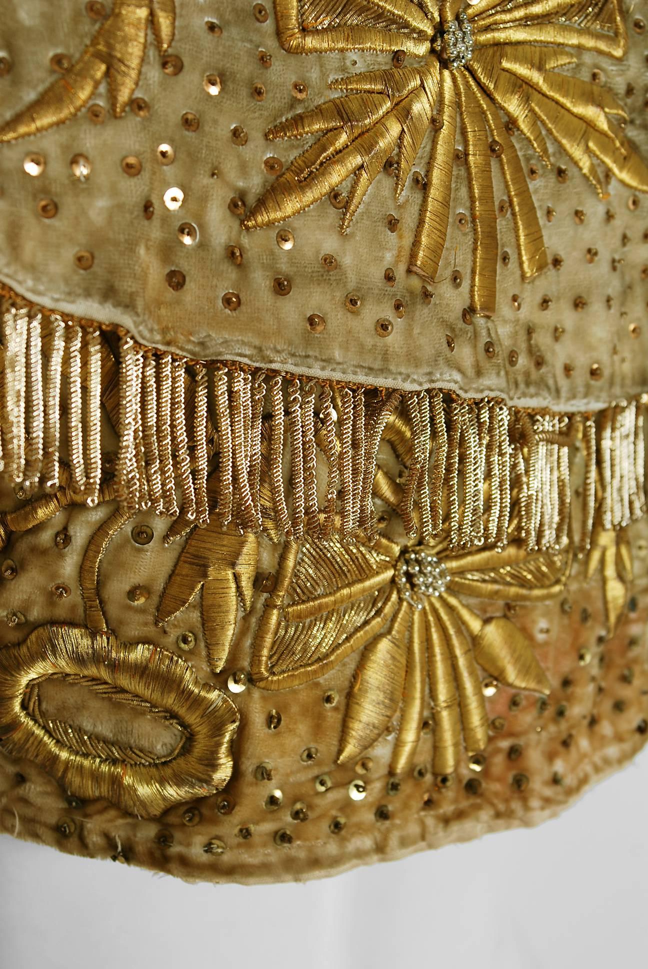 1910's Ottoman Empire Metallic-Gold Beaded Embroidered Fringe Bolero Jacket In Excellent Condition In Beverly Hills, CA