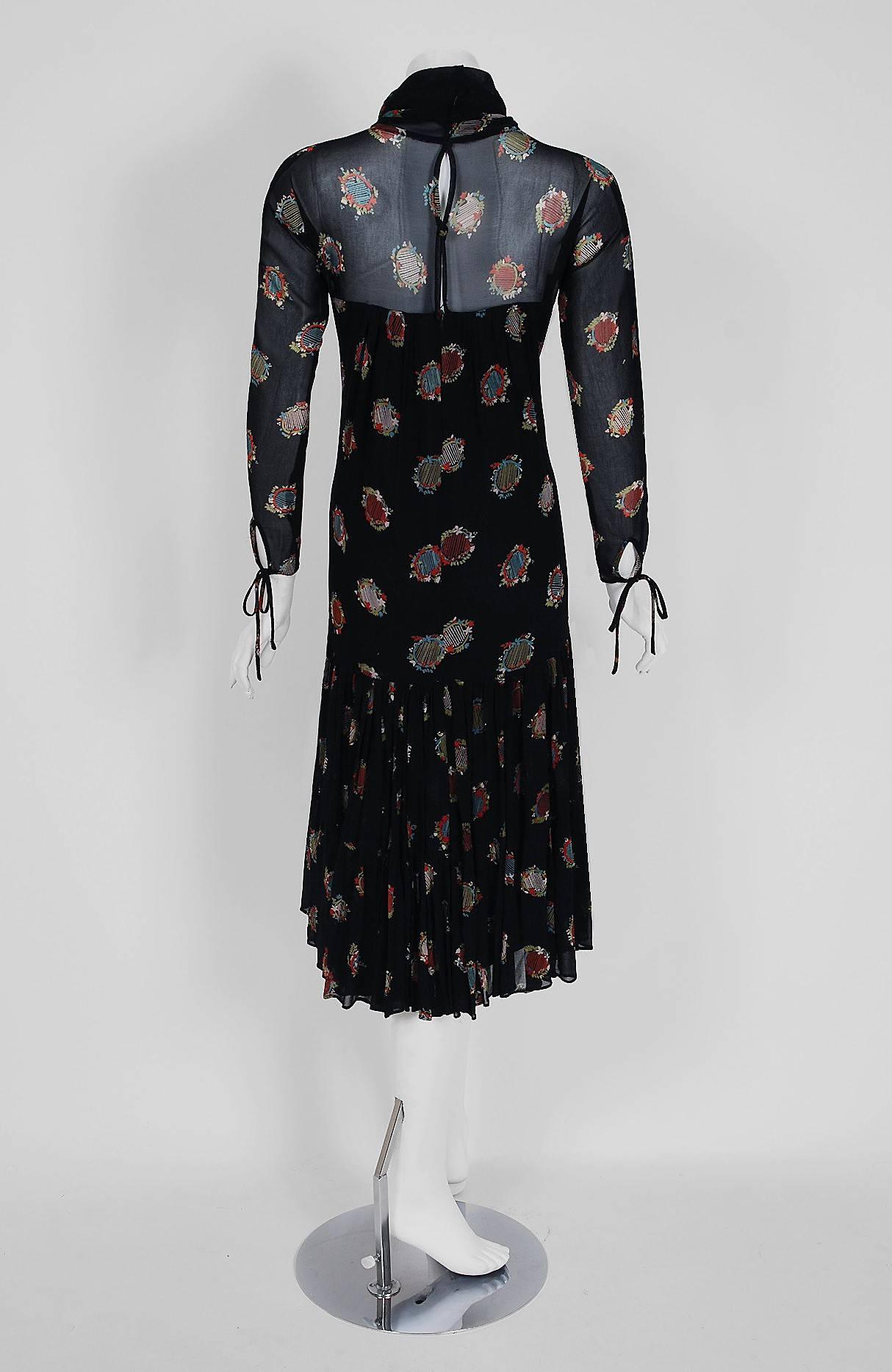 1970's Ossie Clark For Radley Colorful Celia Birtwell Print Silk Cowl-Neck Dress 1