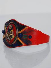 1920's Egyptian Revival Colorful Novelty Motif Carved Celluloid Cuff Bracelet