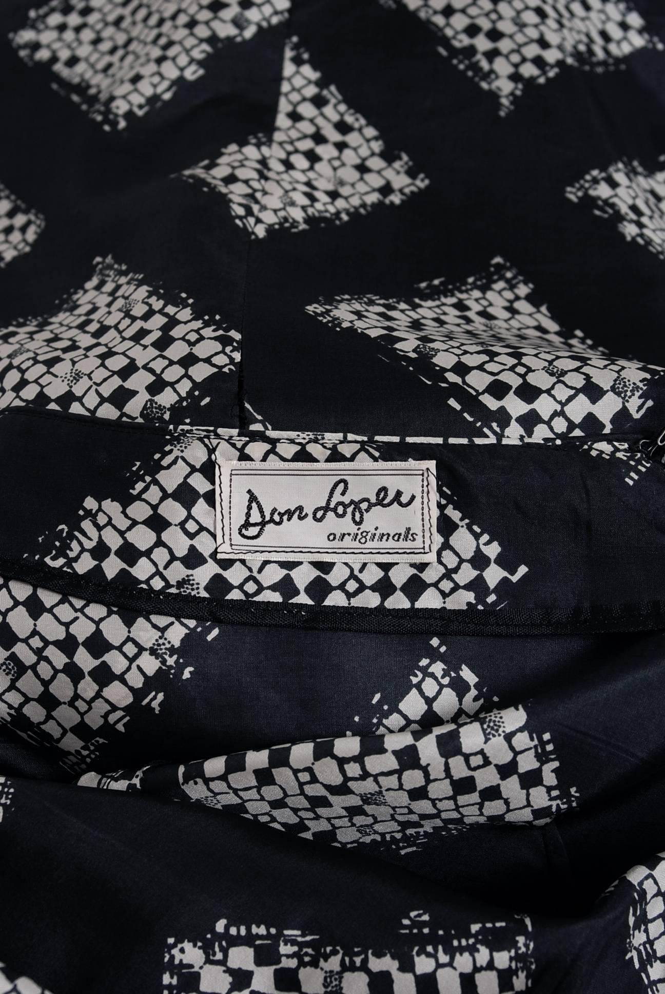 1940's Don Loper Black White Abstract Checkered Silk Shelf-Bust Dress & Bolero 2