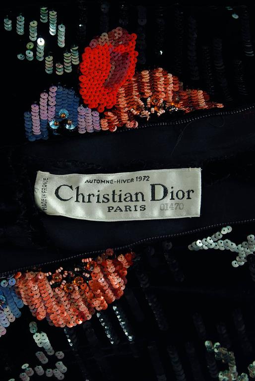 1972 Christian Dior Haute-Couture Lesage Beaded Colorful Floral Velvet ...