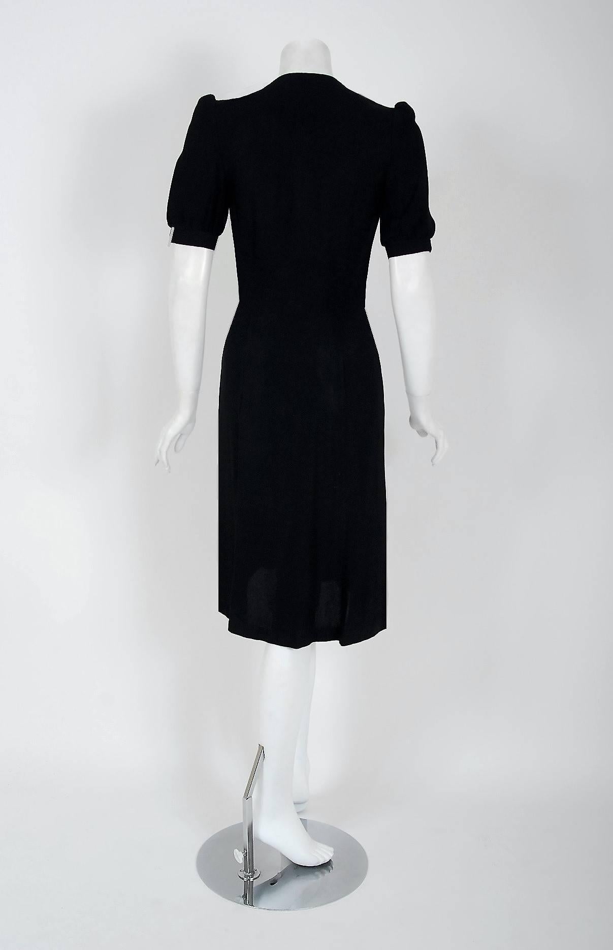 Black 1970's Ossie Clark Traffic-Light Block Color Moss-Crepe Puff Sleeve Dress