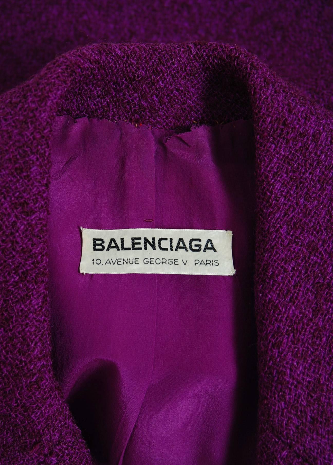 1967 Balenciaga Haute-Couture Royal Purple Wool Double-Breasted Mod Skirt Suit  1