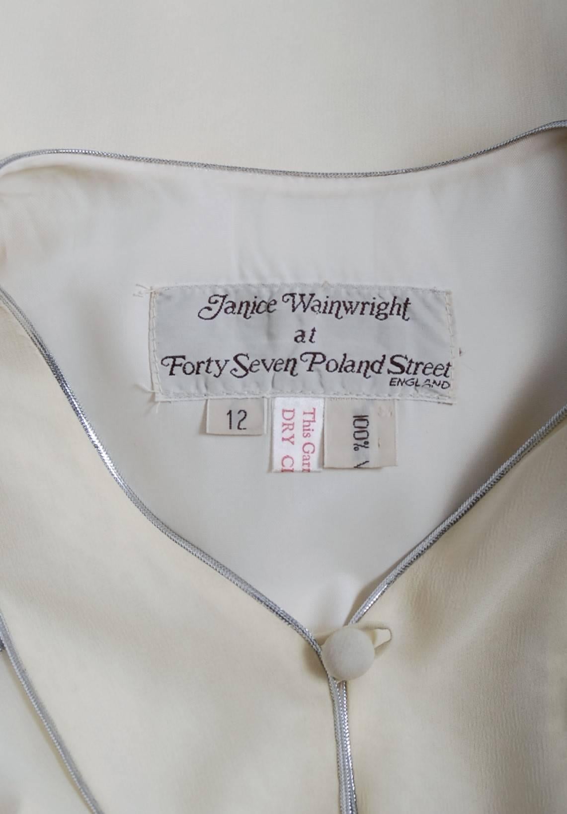 1972 Janice Wainwright Ivory Chiffon Novelty Sun & Rain Embroidery Caftan Dress 2